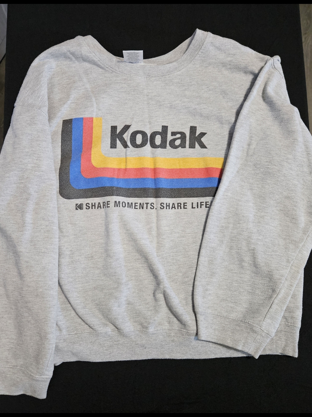Kodak Gray Sweatshirt with Blue, Yellow, Red and Black Stripes